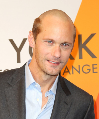 Alex Skarsgard with the top of his head shaved. Just the top. Sides are still there.